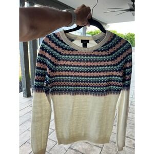 Rue21 Womens Fair Isle Crewneck Sweater Cream Pink Blue Geometric Knit Medium